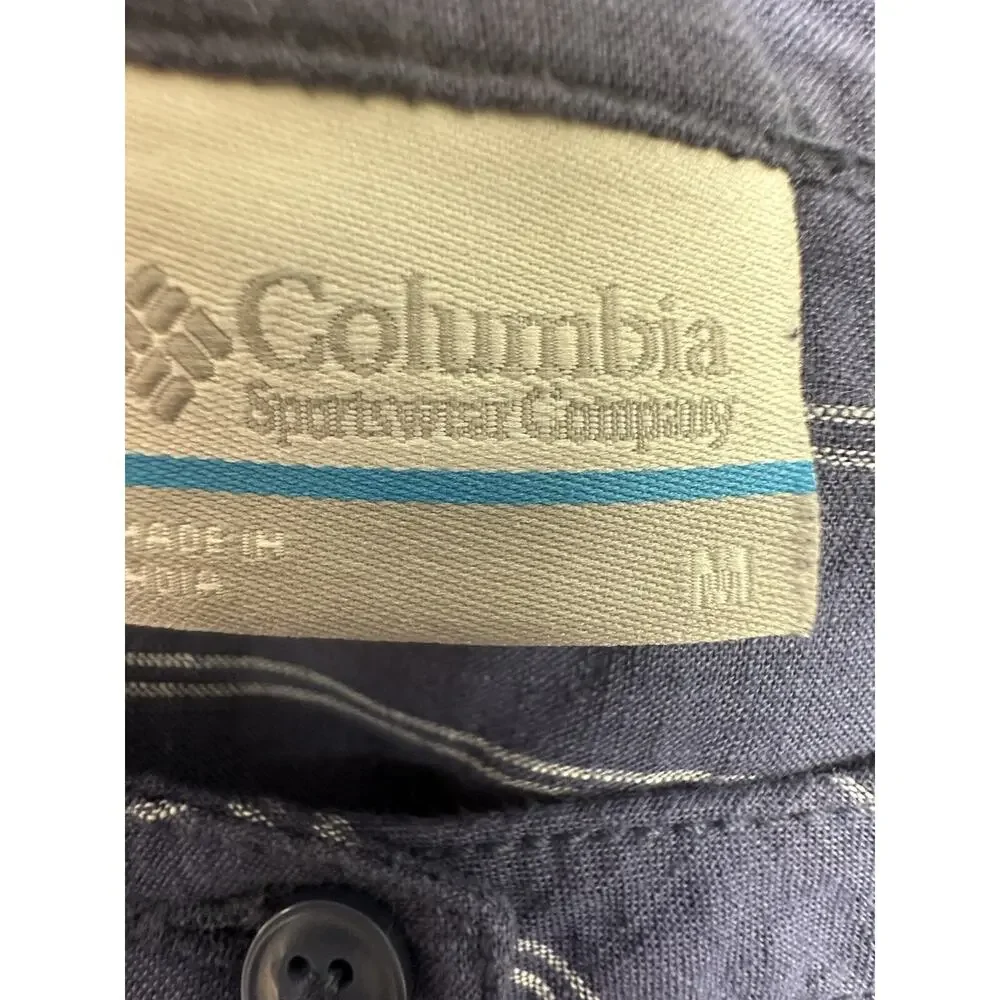 Columbia Womens Size M Blouse Navy Pinstripe Loose Cotton 100% - Picture 3 of 8